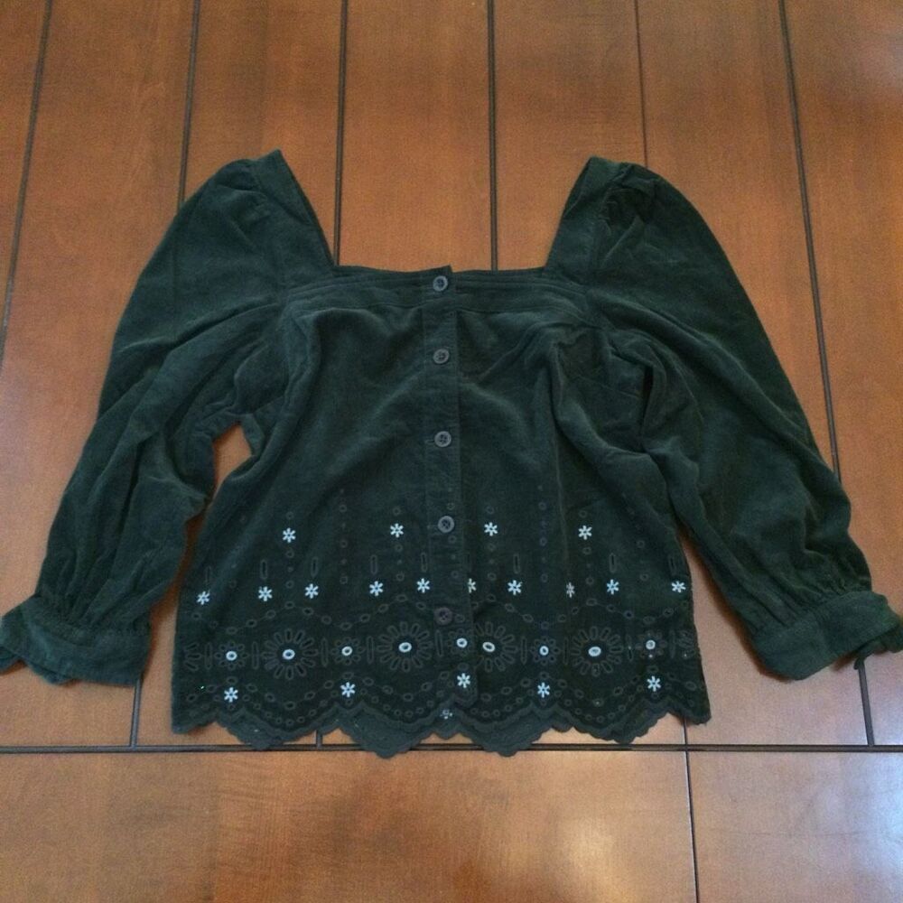 Madewell corduroy embroidered top xs green